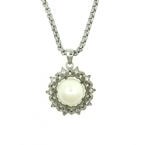 Akoya Pearl Alloy Zirconia Star Pendant With Stainless Steel Chain