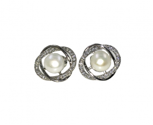 Fresh Water Pearl With Cubic Zirconia Wrap Earring
