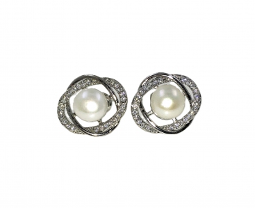Fresh Water Pearl With Cubic Zirconia Wrap Earring