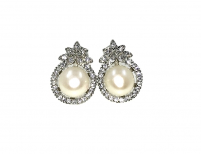  Fresh Water Pearl With Cubic Zirconia Flower Earring
