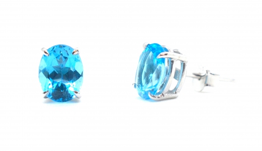 Blue Topaz Oval Faceted Stud Earring