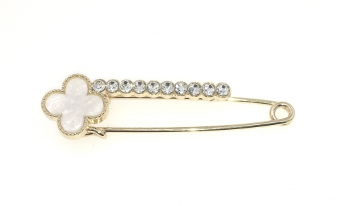 Mother Of Pearl Cubic Zirconia Clover Pin Brooch