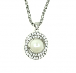 Akoya Pearl Alloy Zirconia Wrap Pendant With Stainless Steel Chain